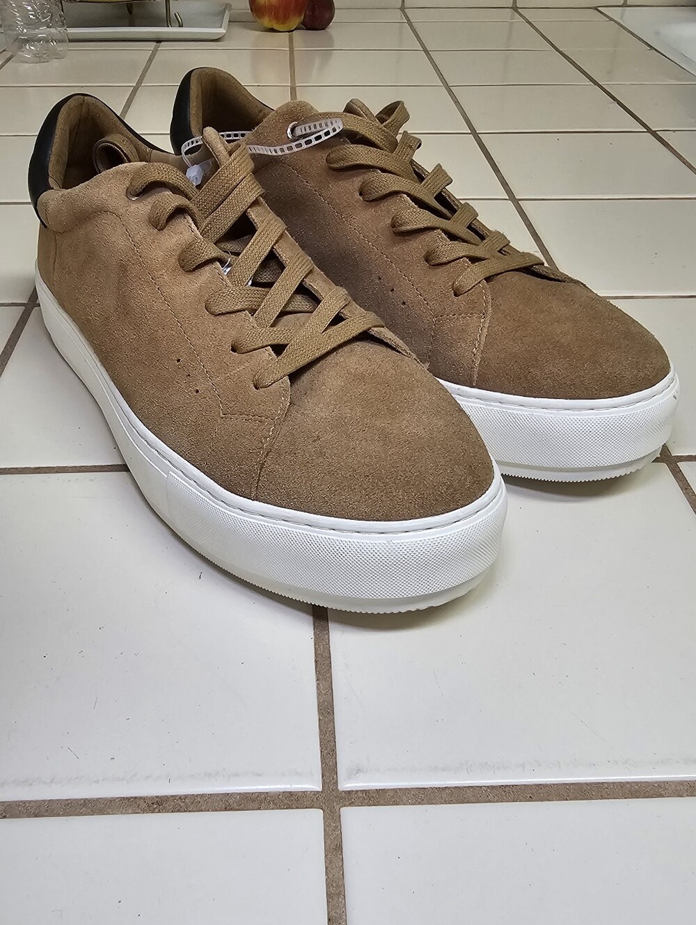 Kurt Geiger Tan Suede Leather Low-Top Sneakers with White Platform Sole